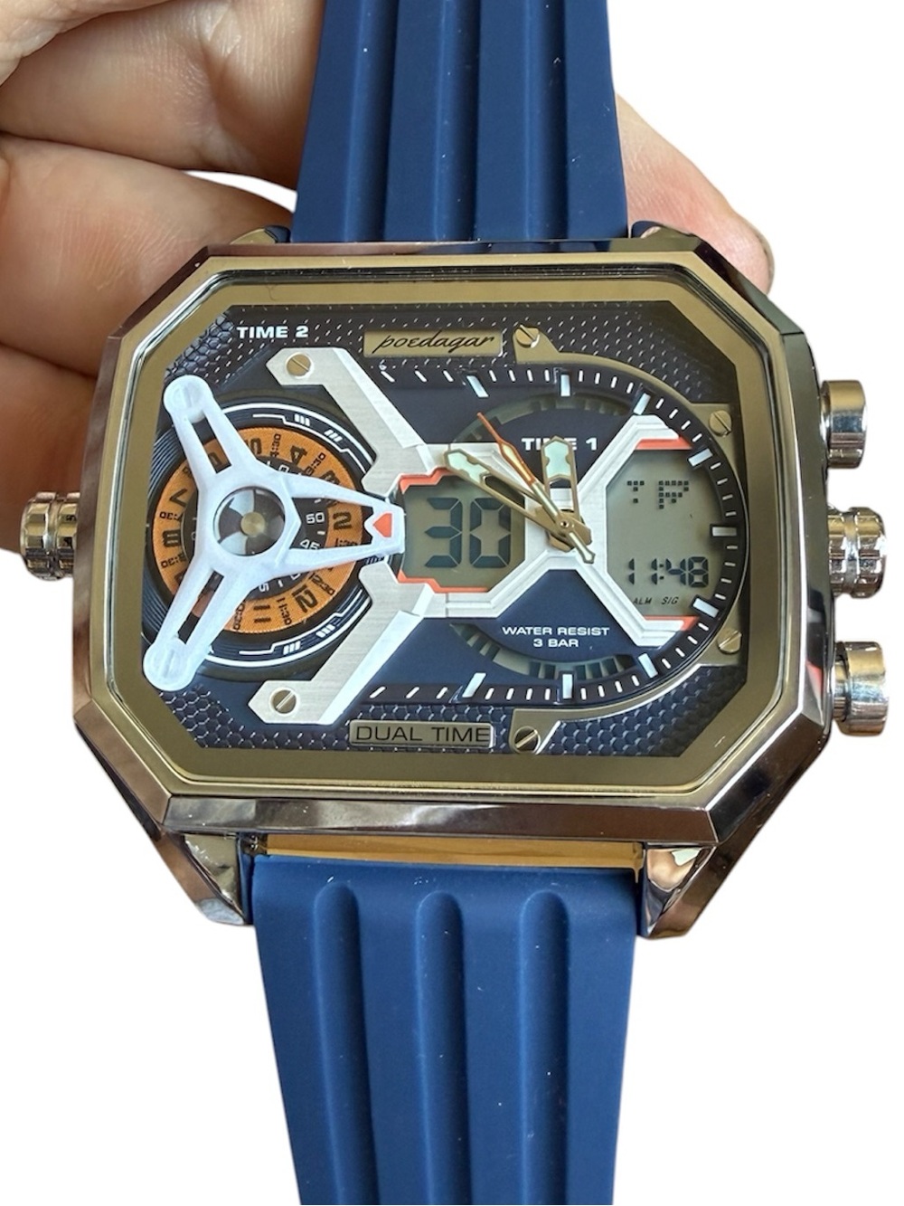 POEDAGAR Dual Time Zone Waterproof Luxury Elite Digital Men’s Wristwatch Watch